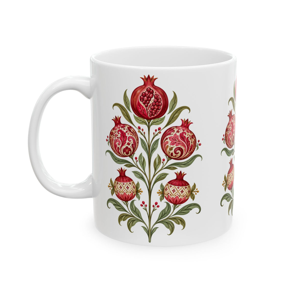 Pomegranate Botanical Ceramic Mug — Floral Vintage Kitchen Coffee Cup (11oz & 15oz)