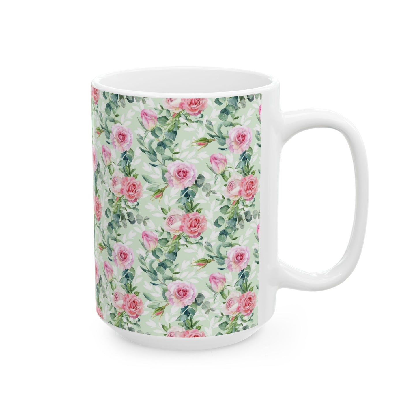 Floral Rose Watercolor Ceramic Mug — Pink Garden Pattern (11oz & 15oz)