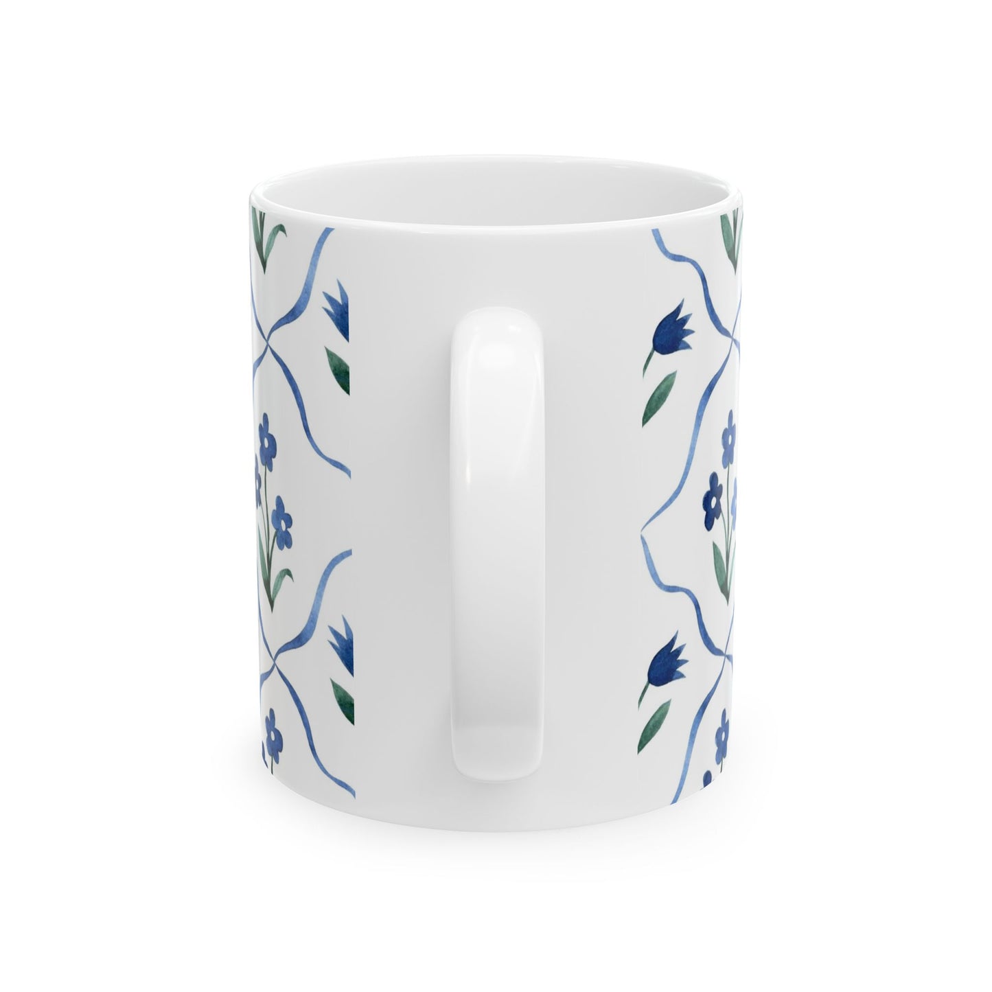 Blue Floral Ceramic Mug — Handpainted Tile Pattern (11oz & 15oz)