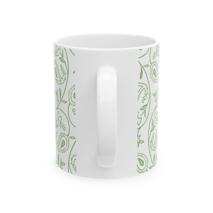 Green Paisley Pattern Ceramic Mug — 11oz & 15oz