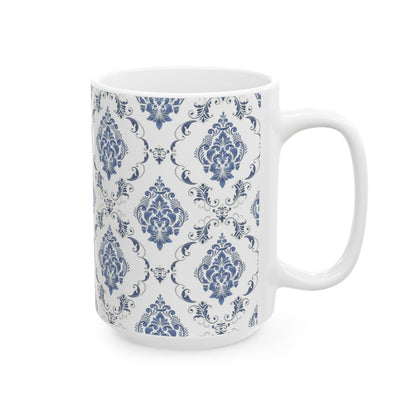 Blue Damask Ceramic Mug — Elegant Vintage Pattern Coffee Cup (11oz, 15oz)