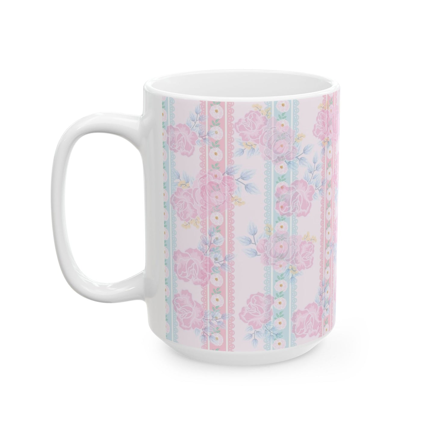 Floral Vintage Stripe Ceramic Mug (11oz, 15oz)