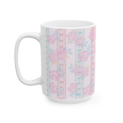Floral Vintage Stripe Ceramic Mug (11oz, 15oz)