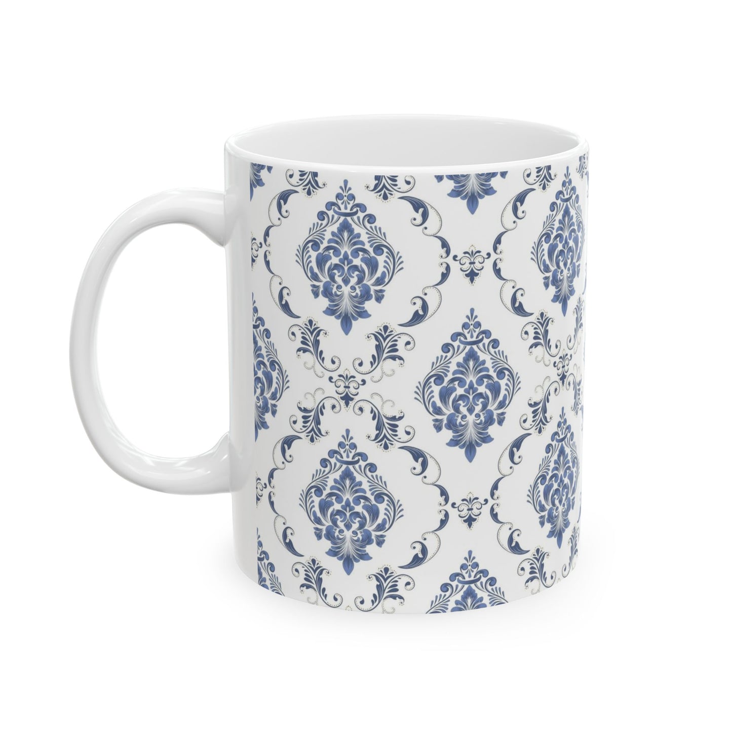 Blue Damask Ceramic Mug — Elegant Vintage Pattern Coffee Cup (11oz, 15oz)