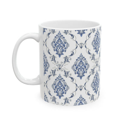 Blue Damask Ceramic Mug — Elegant Vintage Pattern Coffee Cup (11oz, 15oz)