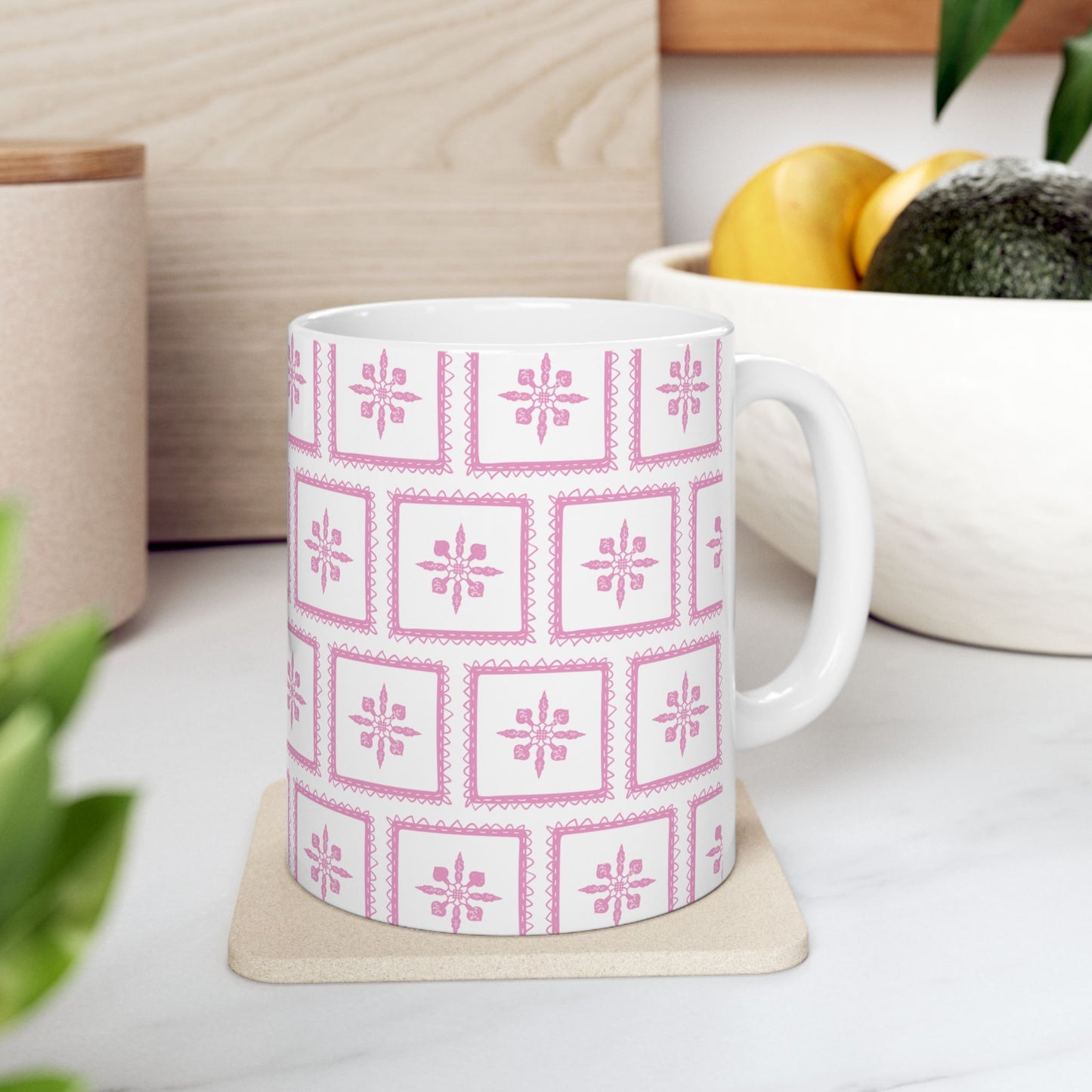 Pink Tile Pattern Ceramic Mug