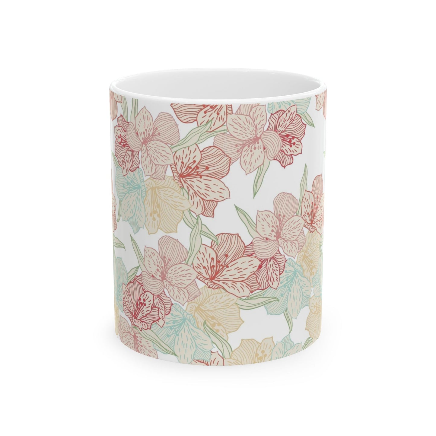 Floral Pastel Ceramic Mug (11oz & 15oz) — Soft Vintage Flower Pattern