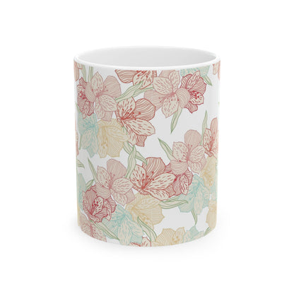 Floral Pastel Ceramic Mug (11oz & 15oz) — Soft Vintage Flower Pattern