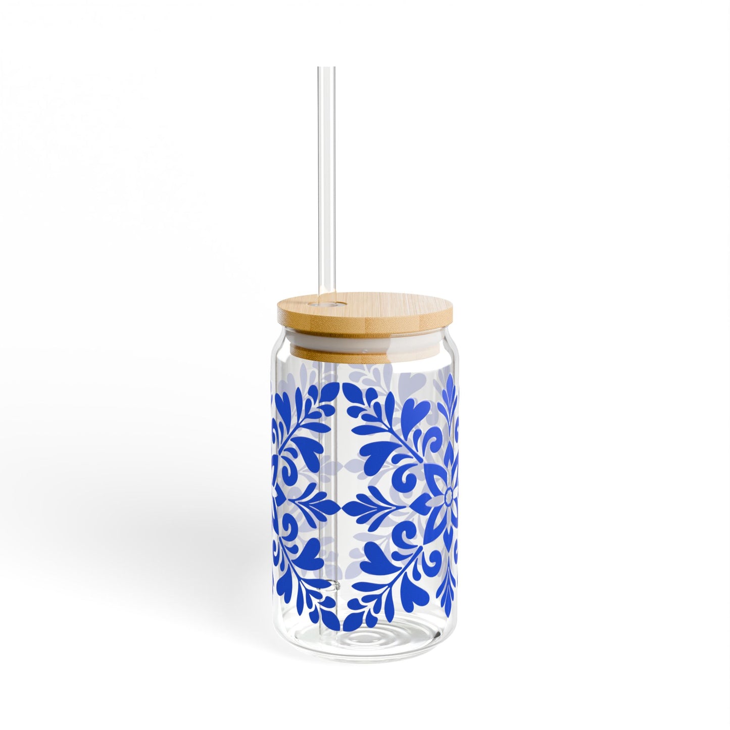 Blue Floral Mason Sipper Glass