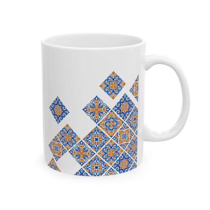 Ceramic Mug — Blue & Orange Moroccan Tile Pattern (11oz, 15oz)