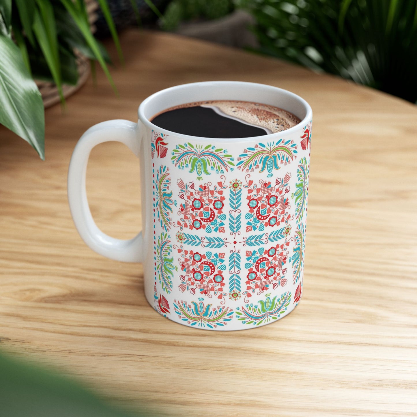 Floral Folk Art Ceramic Mug — Colorful Boho Pattern (11oz & 15oz)