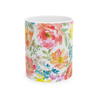 Floral Watercolor Mug — Bright Spring Flowers Ceramic Coffee Cup (11oz & 15oz)