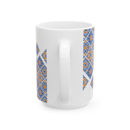 Ceramic Mug — Blue & Orange Moroccan Tile Pattern (11oz, 15oz)