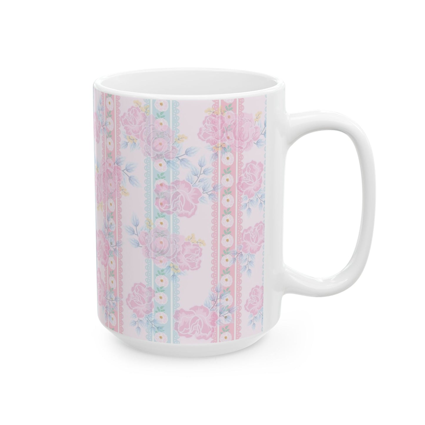 Floral Vintage Stripe Ceramic Mug (11oz, 15oz)
