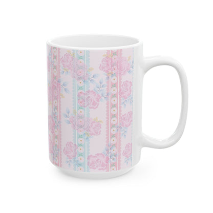 Floral Vintage Stripe Ceramic Mug (11oz, 15oz)