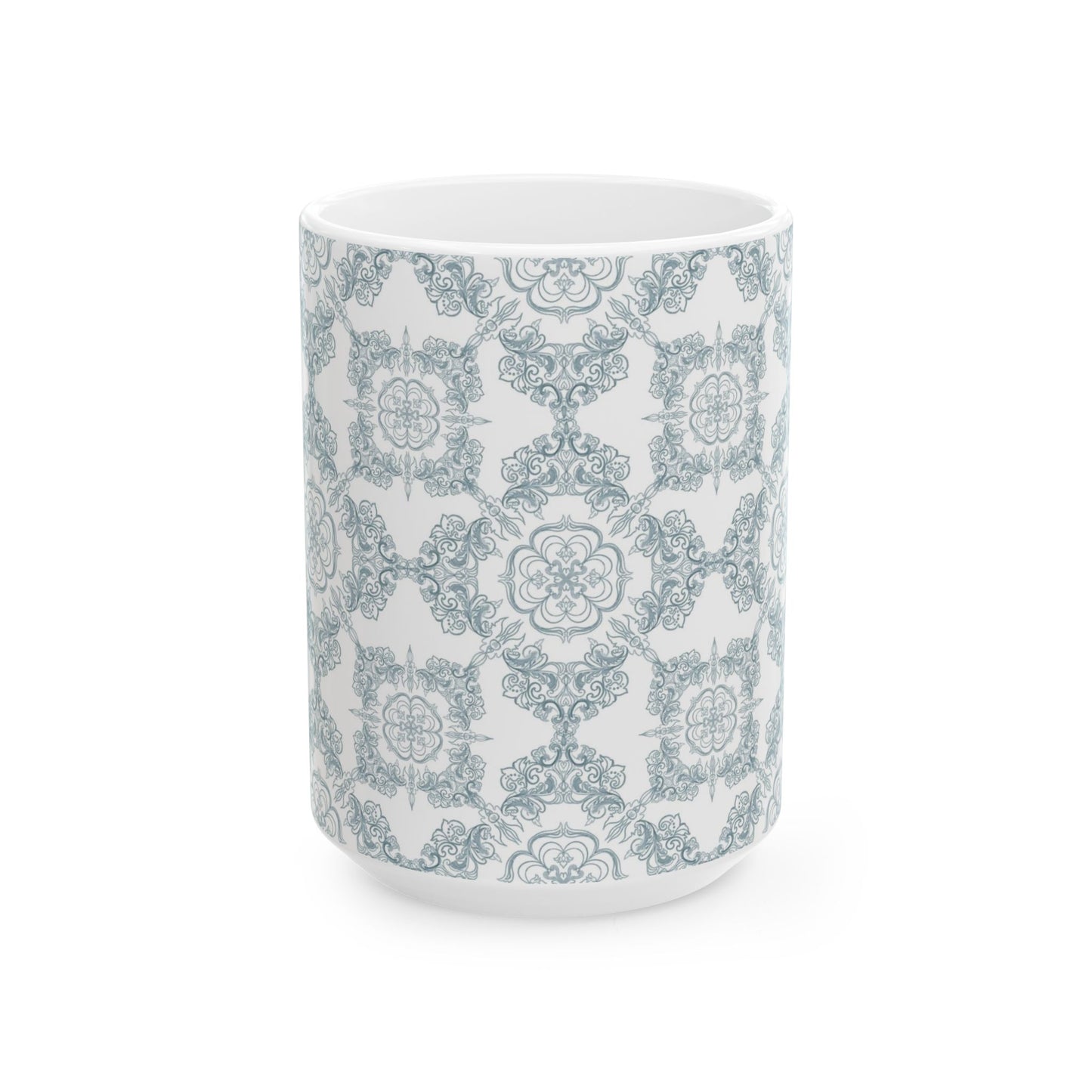 Blue Floral Tile Ceramic Mug — Vintage Moroccan Pattern Coffee Cup (11oz & 15oz)