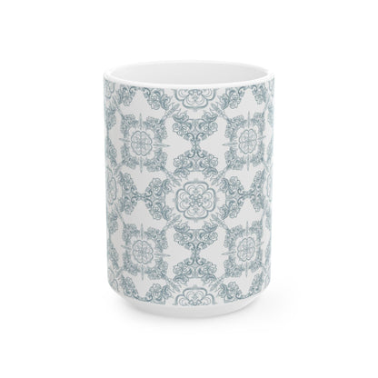 Blue Floral Tile Ceramic Mug — Vintage Moroccan Pattern Coffee Cup (11oz & 15oz)