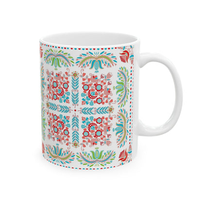 Floral Folk Art Ceramic Mug — Colorful Boho Pattern (11oz & 15oz)