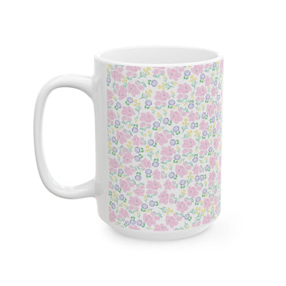 Floral Pastel Pattern Ceramic Mug — Cute Spring Flower Coffee Cup (11oz & 15oz)
