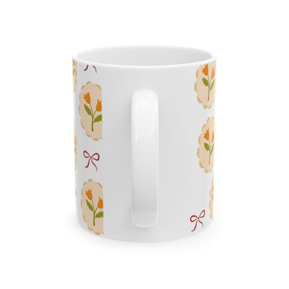 Floral Medallion Ceramic Mug — Vintage Orange Tulip Pattern (11oz & 15oz)