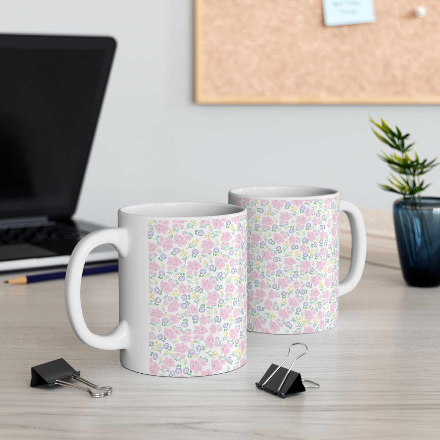 Floral Pastel Pattern Ceramic Mug — Cute Spring Flower Coffee Cup (11oz & 15oz)