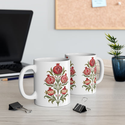 Pomegranate Botanical Ceramic Mug — Floral Vintage Kitchen Coffee Cup (11oz & 15oz)