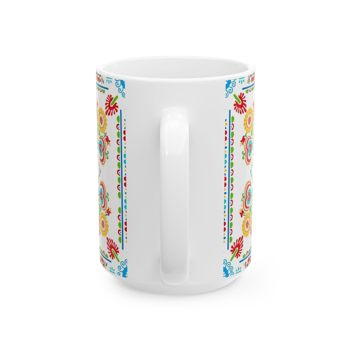 Floral Folk Art Ceramic Mug — Colorful Scandinavian-Inspired Pattern (11oz, 15oz)