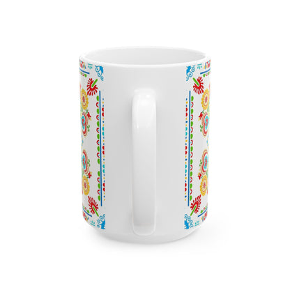 Floral Folk Art Ceramic Mug — Colorful Scandinavian-Inspired Pattern (11oz, 15oz)