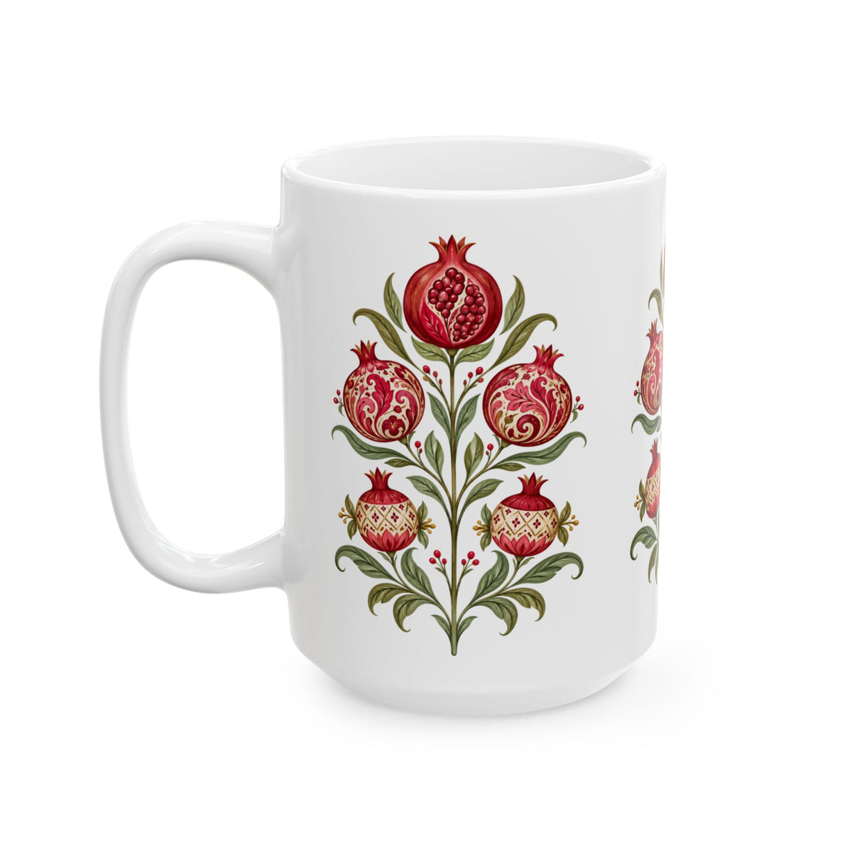 Pomegranate Botanical Ceramic Mug — Floral Vintage Kitchen Coffee Cup (11oz & 15oz)