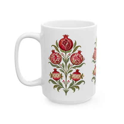 Pomegranate Botanical Ceramic Mug — Floral Vintage Kitchen Coffee Cup (11oz & 15oz)