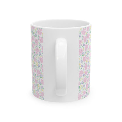 Floral Pastel Pattern Ceramic Mug — Cute Spring Flower Coffee Cup (11oz & 15oz)