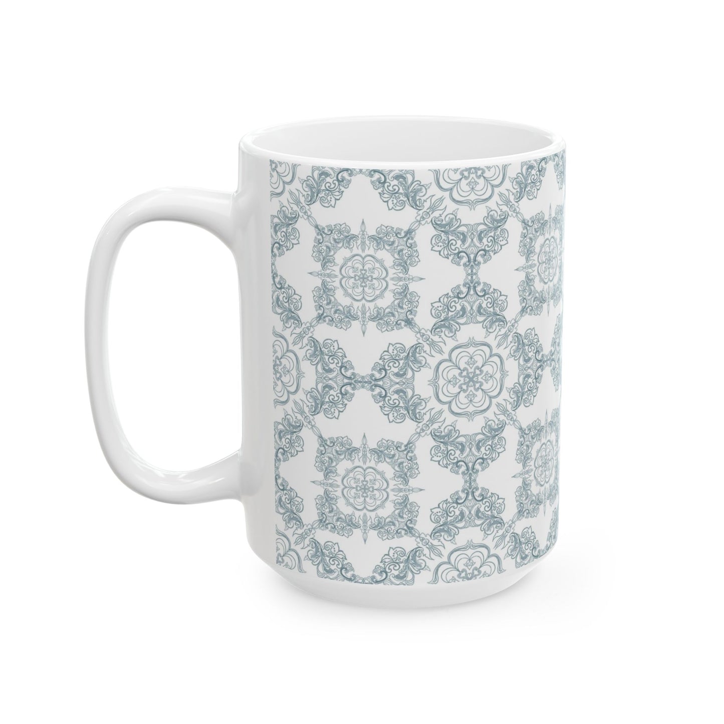 Blue Floral Tile Ceramic Mug — Vintage Moroccan Pattern Coffee Cup (11oz & 15oz)