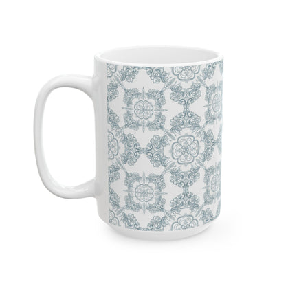 Blue Floral Tile Ceramic Mug — Vintage Moroccan Pattern Coffee Cup (11oz & 15oz)