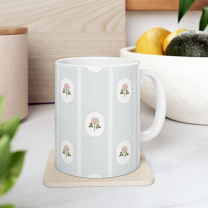 Floral Cameo Ceramic Mug — Vintage Rose Pattern (11oz & 15oz)
