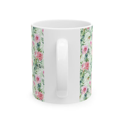 Floral Rose Watercolor Ceramic Mug — Pink Garden Pattern (11oz & 15oz)