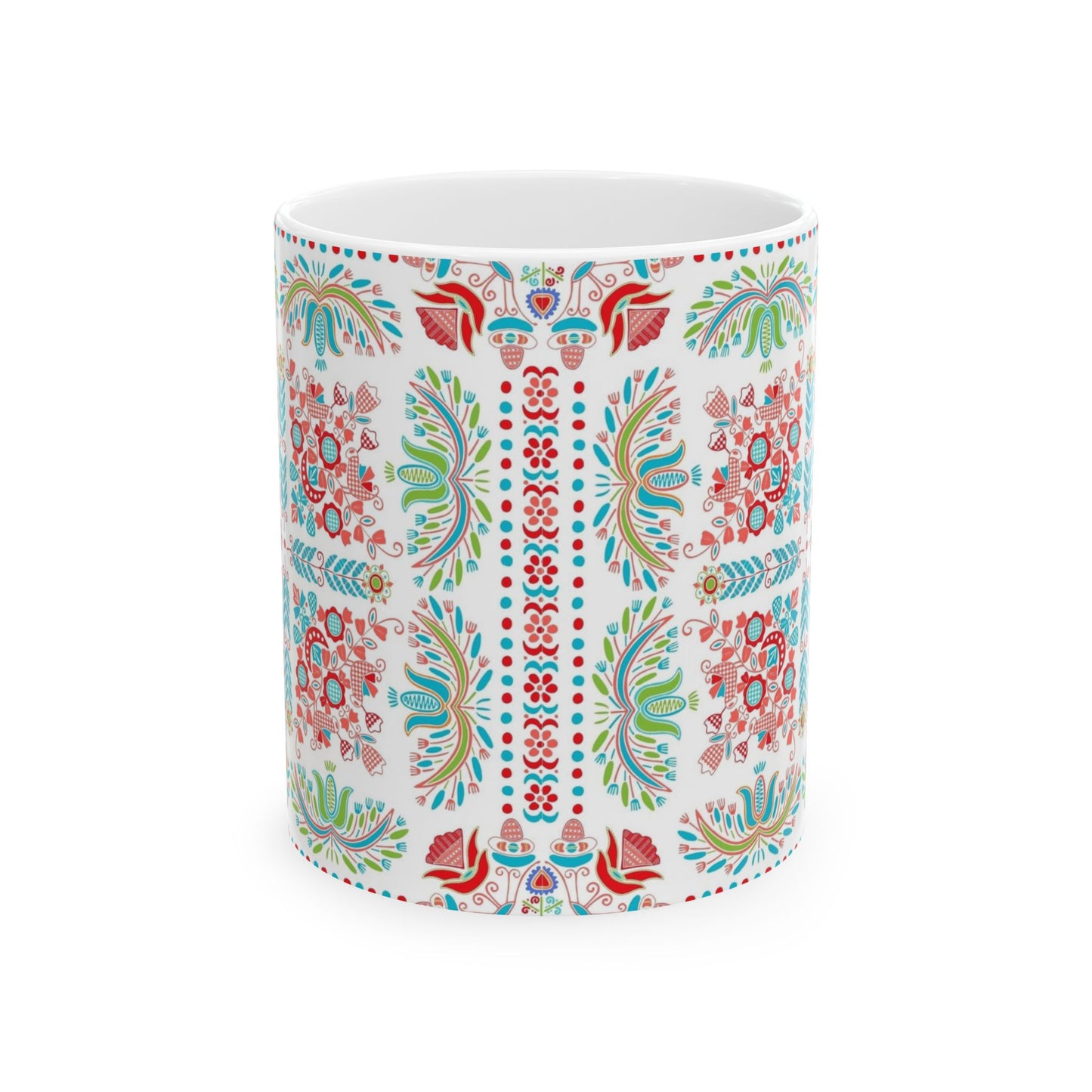 Floral Folk Art Ceramic Mug — Colorful Boho Pattern (11oz & 15oz)