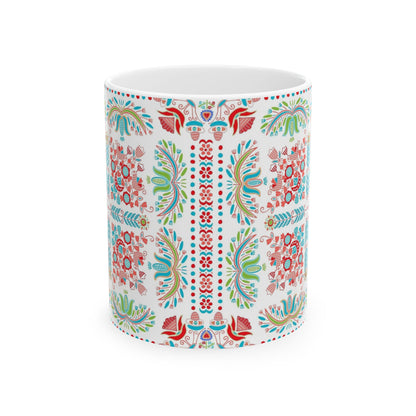 Floral Folk Art Ceramic Mug — Colorful Boho Pattern (11oz & 15oz)