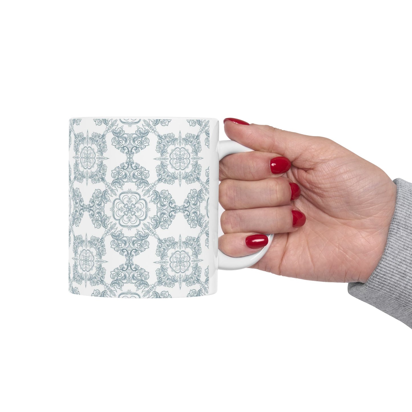 Blue Floral Tile Ceramic Mug — Vintage Moroccan Pattern Coffee Cup (11oz & 15oz)