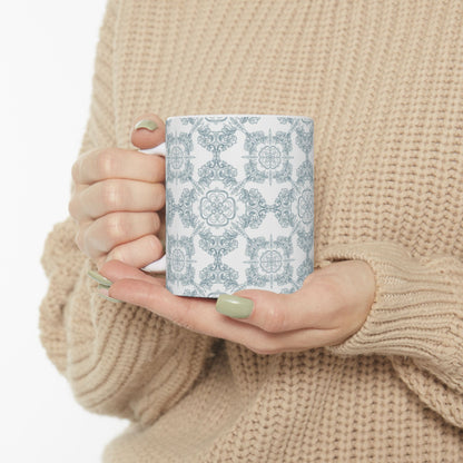 Blue Floral Tile Ceramic Mug — Vintage Moroccan Pattern Coffee Cup (11oz & 15oz)