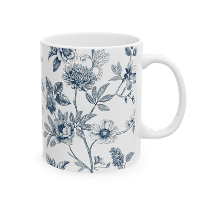 Blue Floral Ceramic Mug – Vintage Botanical 11oz & 15oz Coffee Cup