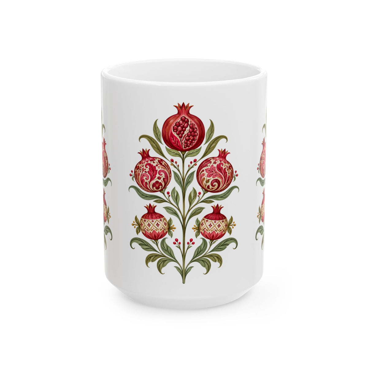 Pomegranate Botanical Ceramic Mug — Floral Vintage Kitchen Coffee Cup (11oz & 15oz)