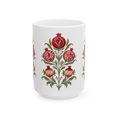 Pomegranate Botanical Ceramic Mug — Floral Vintage Kitchen Coffee Cup (11oz & 15oz)