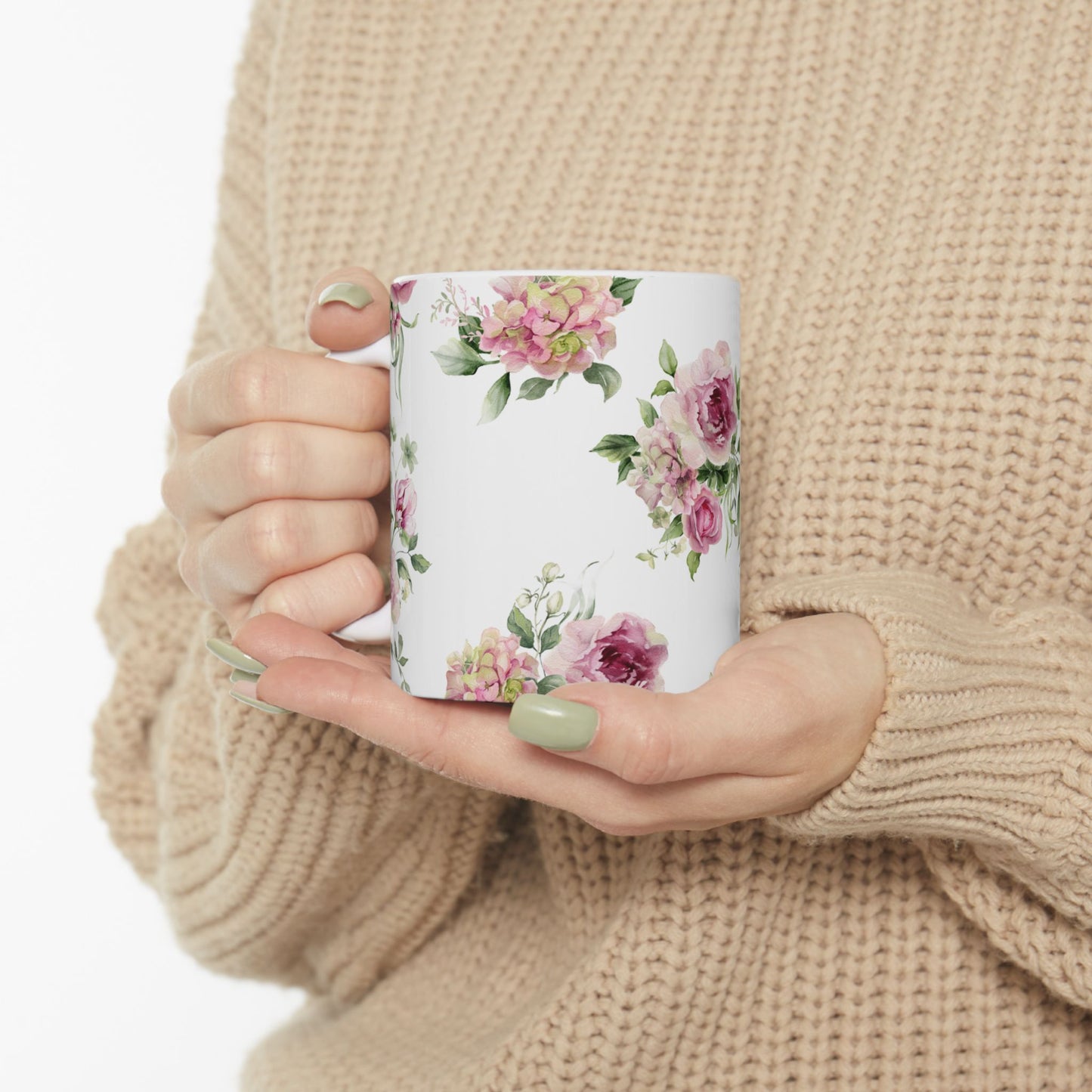 Floral Rose Ceramic Mug — Vintage Pink Garden Tea Coffee Cup (11oz & 15oz)