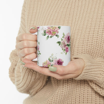 Floral Rose Ceramic Mug — Vintage Pink Garden Tea Coffee Cup (11oz & 15oz)