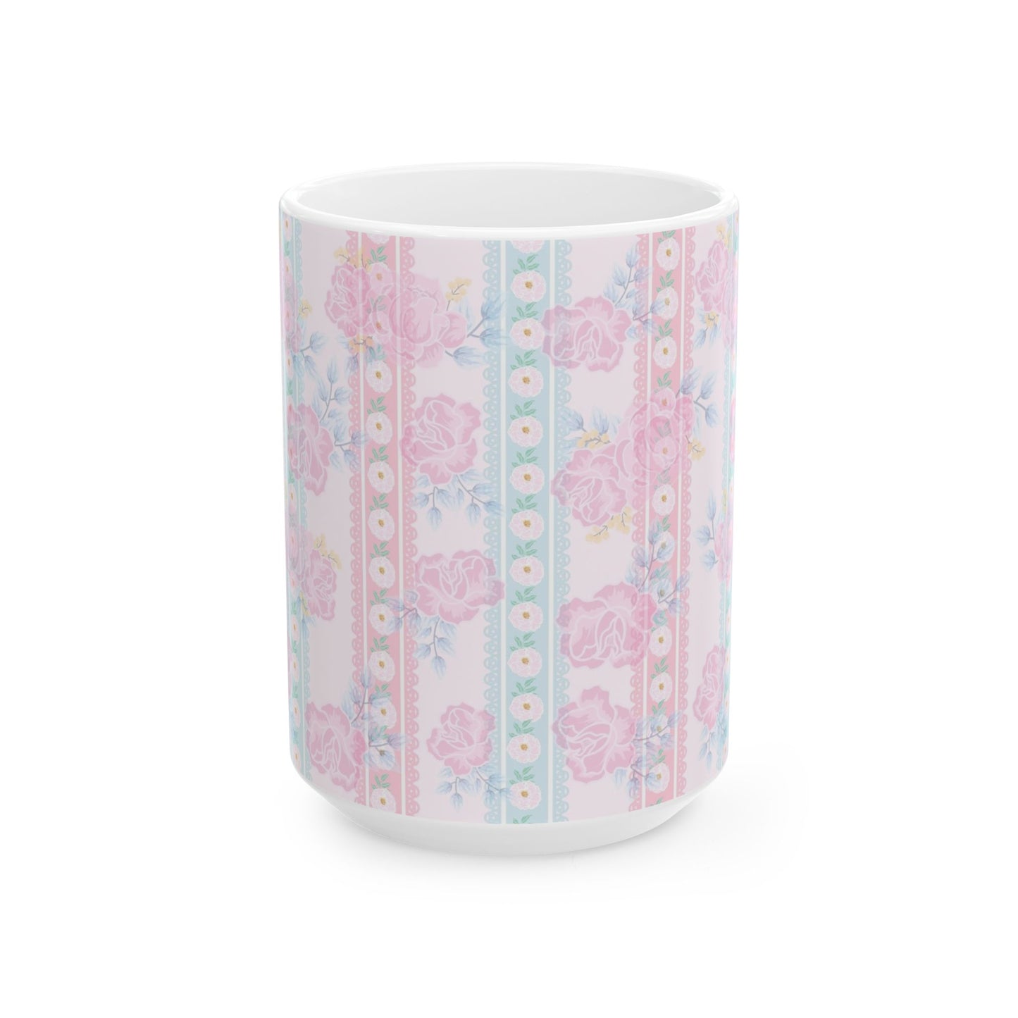 Floral Vintage Stripe Ceramic Mug (11oz, 15oz)