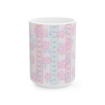 Floral Vintage Stripe Ceramic Mug (11oz, 15oz)