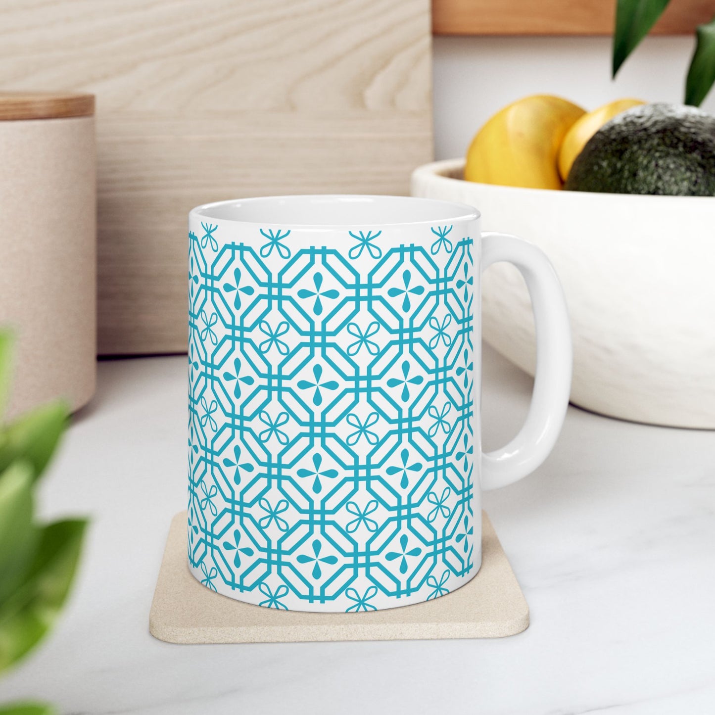 Teal Geometric Tile Ceramic Mug