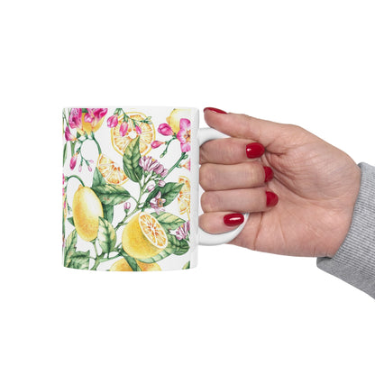 Citrus Blossom Ceramic Mug — Floral Lemon Pattern Coffee Cup (11oz & 15oz)