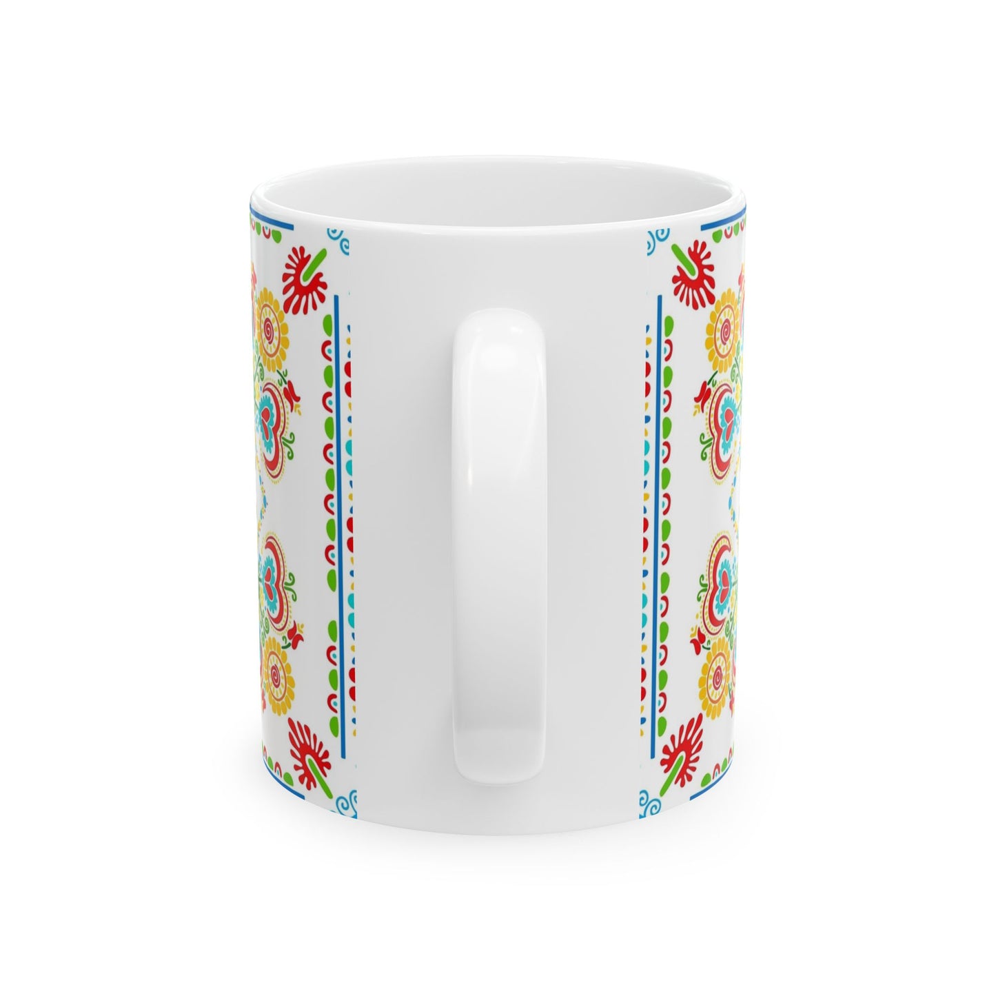 Floral Folk Art Ceramic Mug — Colorful Scandinavian-Inspired Pattern (11oz, 15oz)