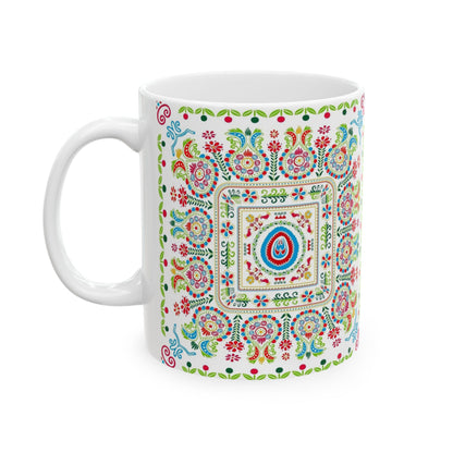 Floral Folk Art Ceramic Mug — Colorful Boho 11oz & 15oz Coffee Cup